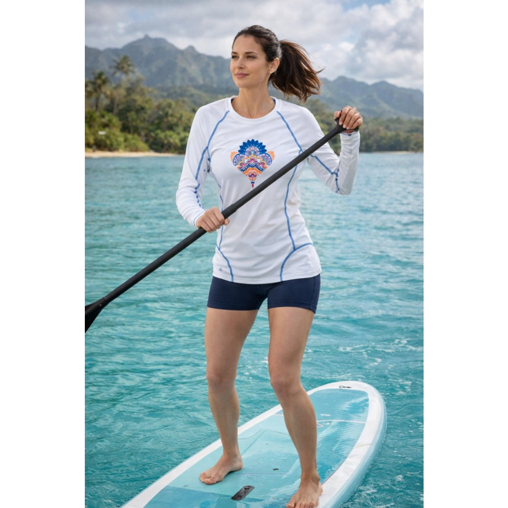 Athleta White Fitted Long Sleeve Rashguard Athletic Swim Top
